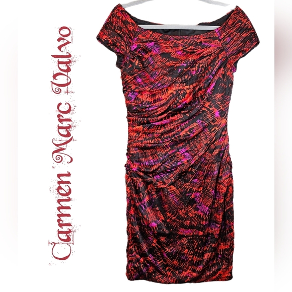 Carmen Marc Valvo Womens Silk Party Wedding Dress Sz 10 Ruching Red & Purple - Picture 1 of 11